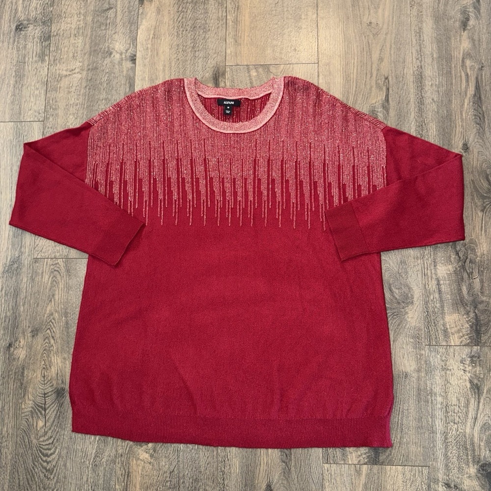 Alfani Women's 1X Warm Pullover Top Red Glittery‎ Festive Blouse Preppy Y2K Glam